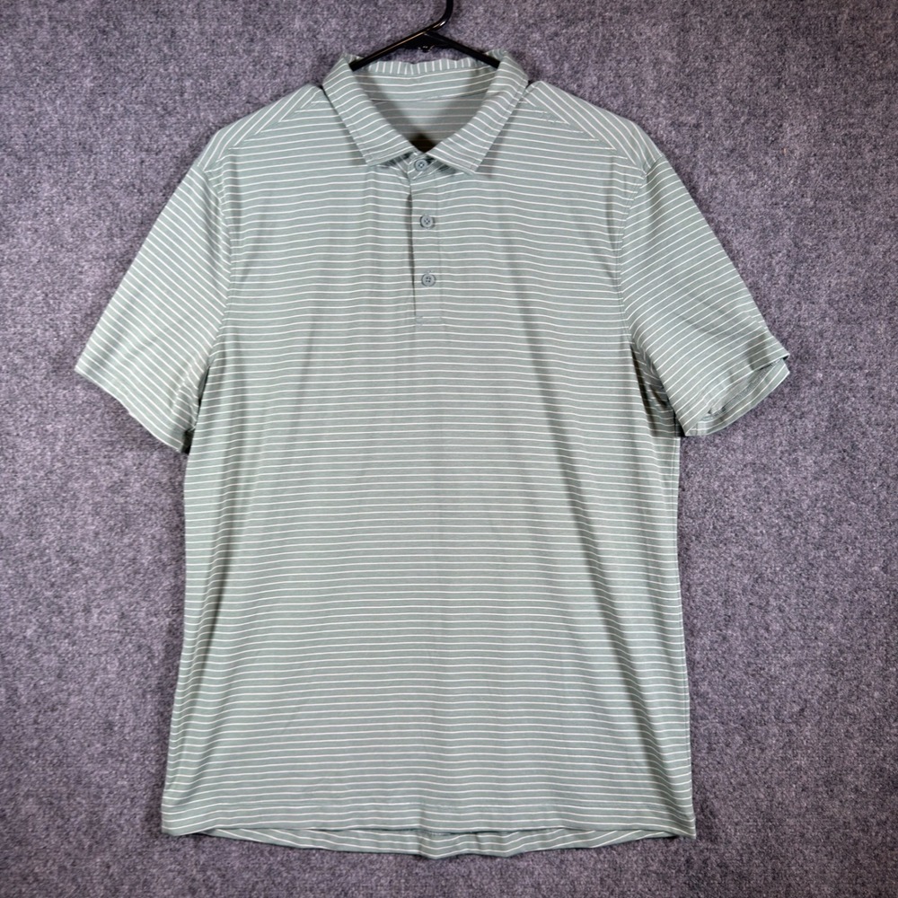 Lululemon Evolution Polo Shirt Mens XL Green Striped Short Sleeve Lightweight